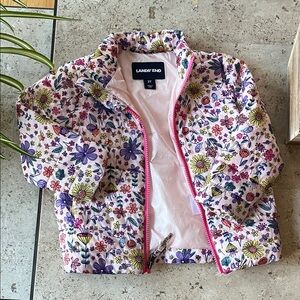 Lands' End Kids Floral Puffer Jacket - Pink, White, Yellow, Purple